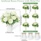 Wedding Table Centerpiece Set of 3 – Small Artificial Floral Arrangements with 6 Silk Rose Bouquets & 3 Metal Pot Silk Flower Vases for Wedding Party, Home, Kitchen, Bathroom Décor – Ivory